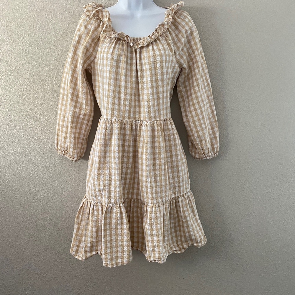 J. Crew Factory Seersucker Ruffleneck Gingham Mini Dress 4 Cream Cottagecore